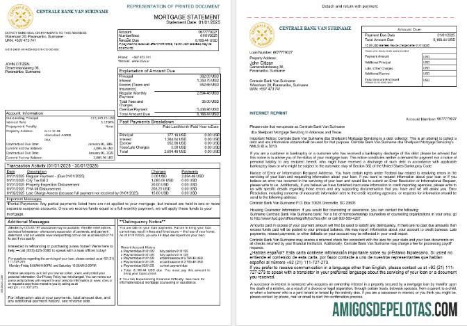 Suriname Centrale Bank Van Suriname Bank Extrato de hipoteca em formatos Word e PDF, 3 páginas 1 2 modelo